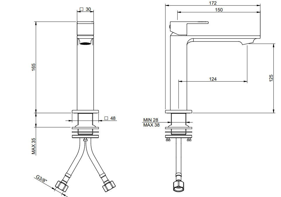Treemme Q30 IT4B11CCQTZZ miscelatore monocomando lavabo Cromo Lucido visto dall'alto con scarico e interno visibili...