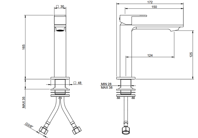 Treemme Q30 IT4B11CCQTZZ miscelatore monocomando lavabo Cromo Lucido visto dall'alto con scarico e interno visibili...
