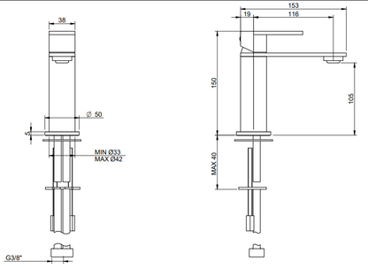 Treemme 3.6 IT9A11ISTSZZ miscelatore lavabo monocomando in acciaio inox satinato