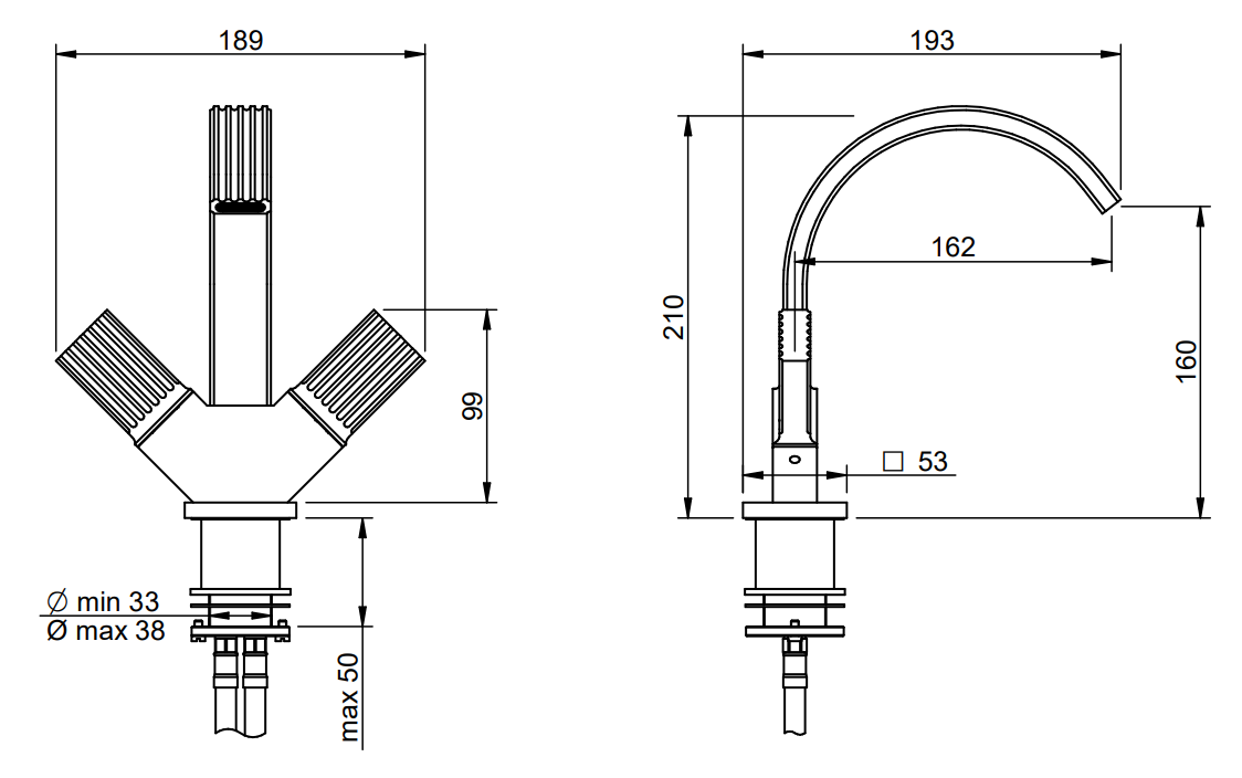 Treemme Kea IT7A24CCKOZZ gruppo bidet monoforo 3 fori cromo Cromo Lucido, vista frontale della maniglia e della bocca di...