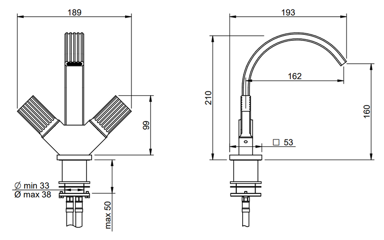 Treemme Kea IT7A24CCKOZZ gruppo bidet monoforo 3 fori cromo Cromo Lucido, vista frontale della maniglia e della bocca di...
