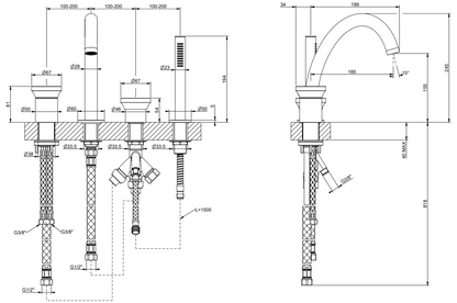 Gruppo vasca 4 fori con deviatore bocca e flessibile da 150 cm e doccetta anticalcare cromo Origini 66037 Gessi