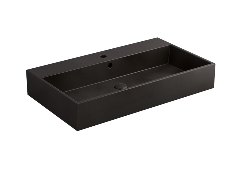Cielo Smile lavabo 80x46 monoforo rettangolare sospeso o da in ceramica ambientato su piano bagno con accessori