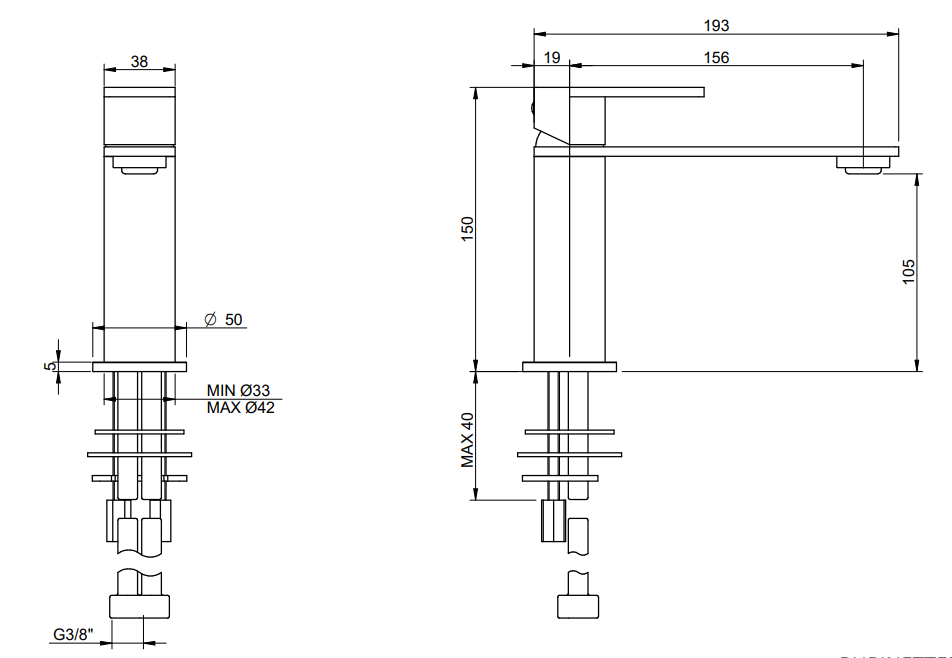 Treemme 3.6 IT9A11ISTSCL miscelatore monocomando lavabo Acciaio visto dall'alto con scarico e interno visibili...