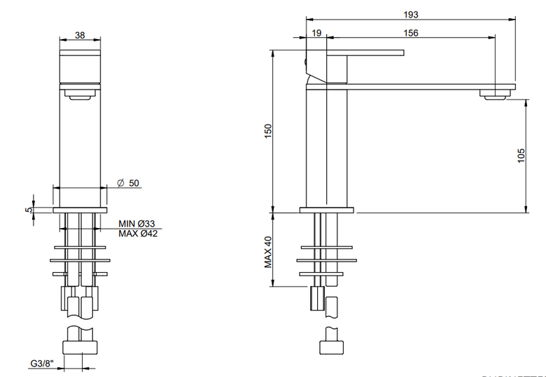 Treemme 3.6 IT9A11ISTSCL miscelatore monocomando lavabo Acciaio visto dall'alto con scarico e interno visibili...