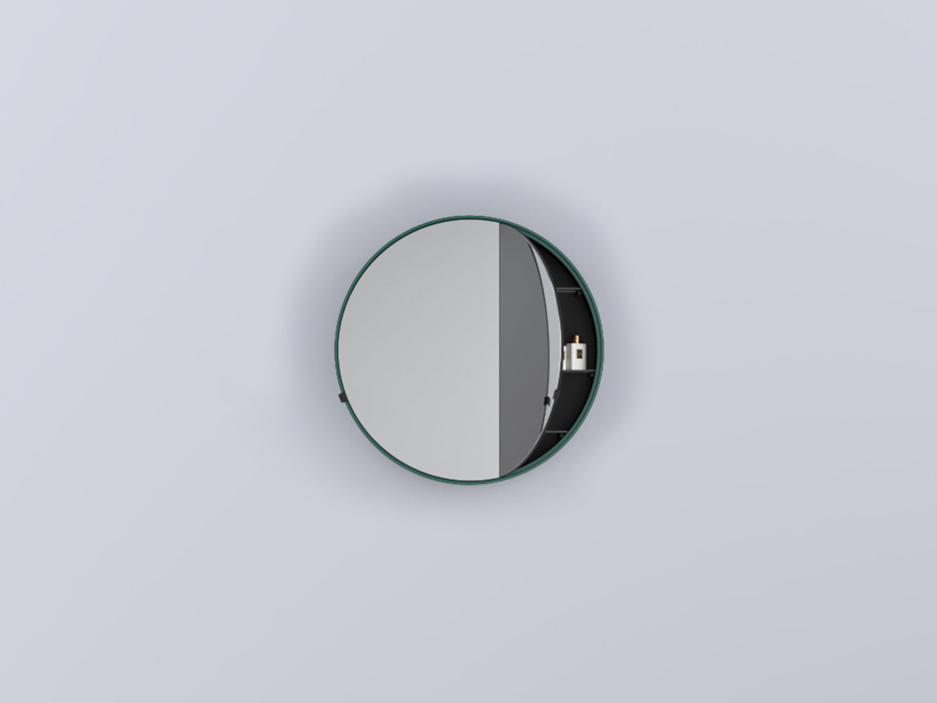 Cielo I Catini Round Box Specchio 75 cm Contenitore tondo con lavabo e rubinetteria, vista frontale su sfondo neutro