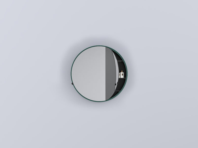 Cielo I Catini Round Box Specchio 75 cm Contenitore tondo con lavabo e rubinetteria, vista frontale su sfondo neutro