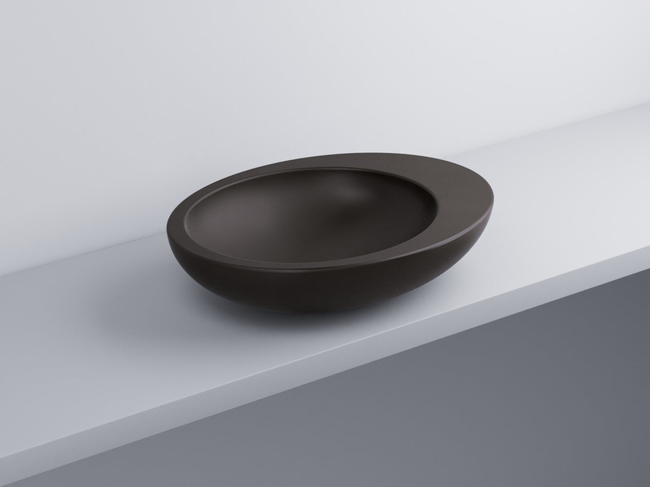 Cielo Le Giare lavabo da appoggio 60x45 senza troppopieno in ceramica ambientato su piano bagno con accessori