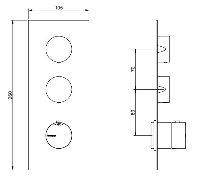 Disegno tecnico con quote di Treemme 3.6 RWIT2586IS35 miscelatore doccia termostatico 2 Acciaio - Rubinetterie Treemme