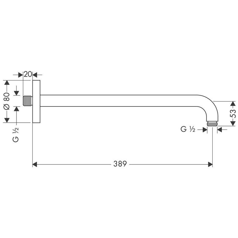 Braccio Doccia 389 mm a Parete in Ottone Cromo Hansgrohe, dettaglio ravvicinato della finitura e del marchio