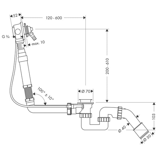 Corpo Incasso Per Colonna Scarico Vasca Speciale Senza Set Esterno Hansgrohe Exafill 58126180