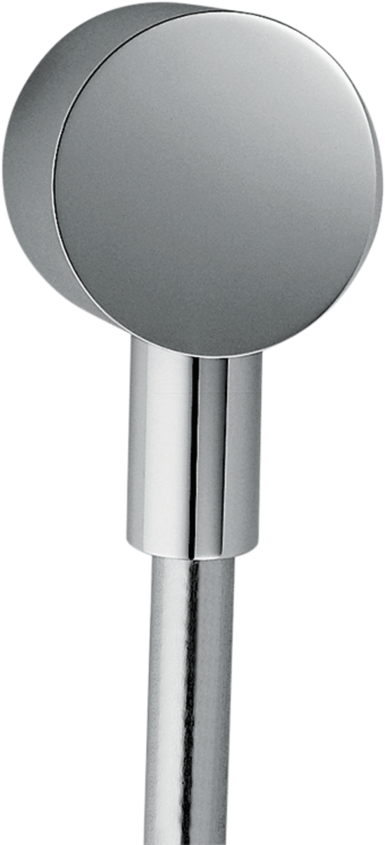 Hansgrohe AXOR Starck Uscita a muro round raccordo cromo, vista frontale della maniglia e della bocca di erogazione