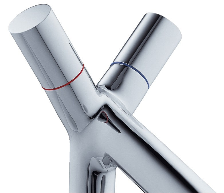 Hansgrohe Starck Gruppo lavabo Monoforo a due maniglie Cromo, vista laterale del profilo e della forma