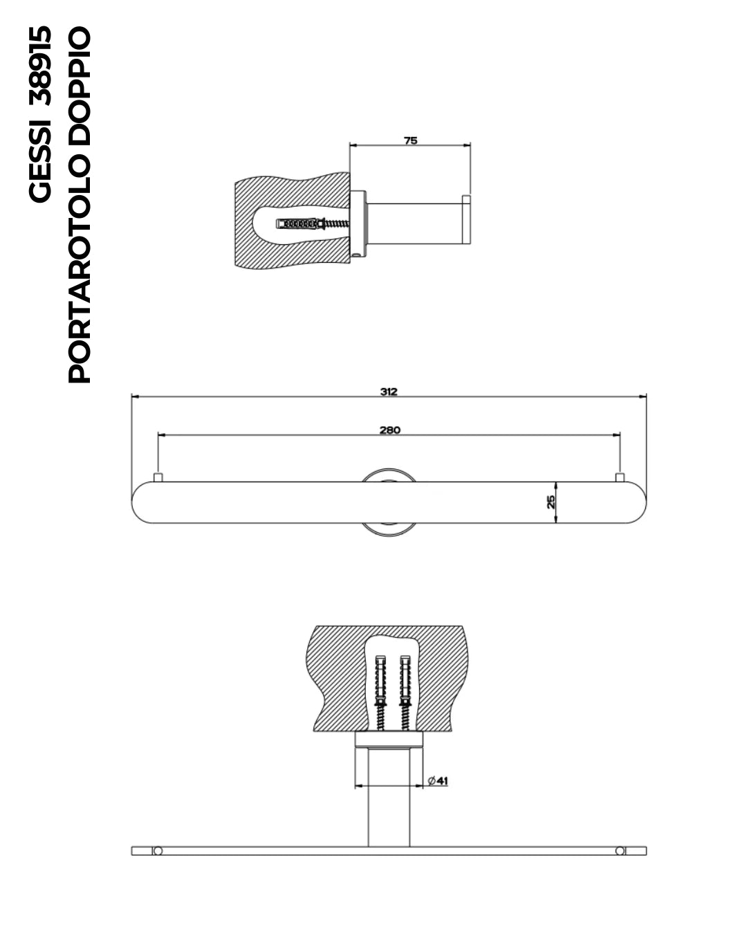 Porta rotolo doppio a parete cromo Emporio 38915 Gessi