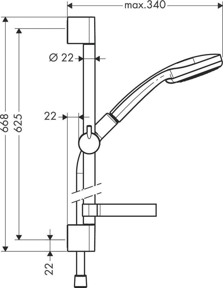 Disegno tecnico con quote di Asta vasca doccia 65 cm Vario con portasapone Hansgrohe Cromo