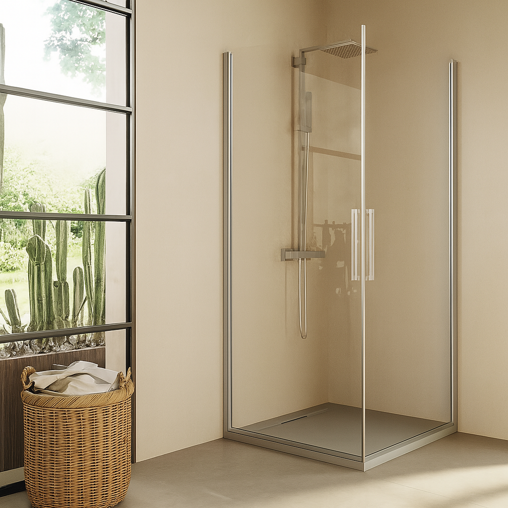Box doccia 90x90 doppio battente vetro temperato 6 mm 195 H Cromo Lucido in naturale installato in bagno moderno con ante...