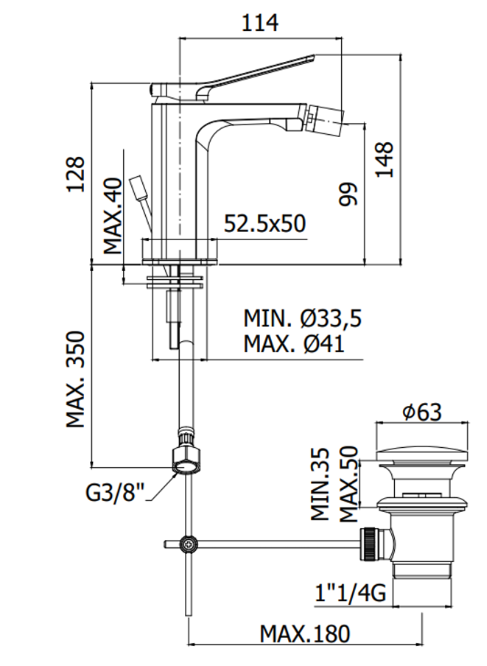 Paffoni Tilt set rubinetteria lavabo e bidet senza scarico con miscelatore doccia incasso nero opaco