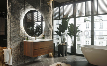 Mobile bagno noce 90x46 Sorrento maniglia sinistra e lavabo in ceramica
