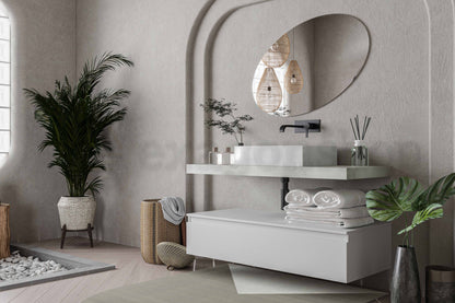 Mobile bagno grigio bianco opaco 120x50 Oasy un cassetto con top e lavabo rettangolare da appoggio