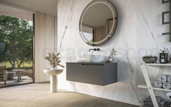 Mobile bagno grigio opaco 90x46 Sorrento un cassetto con ciotola
