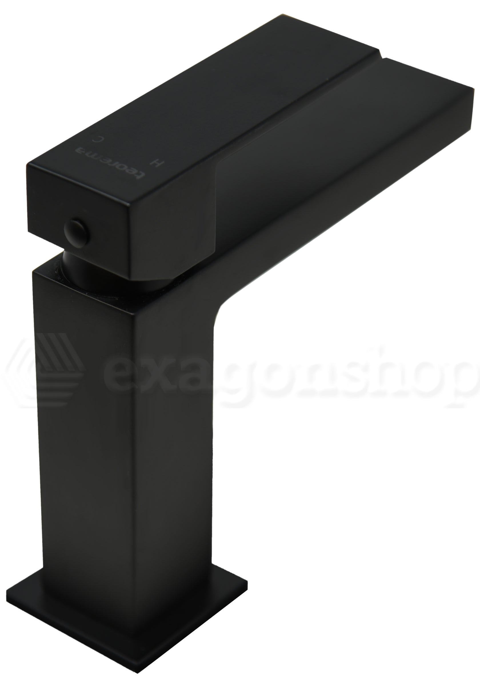 Miscelatore per lavabo con scarico click clack nero opaco, vista frontale su sfondo bianco - Teorema