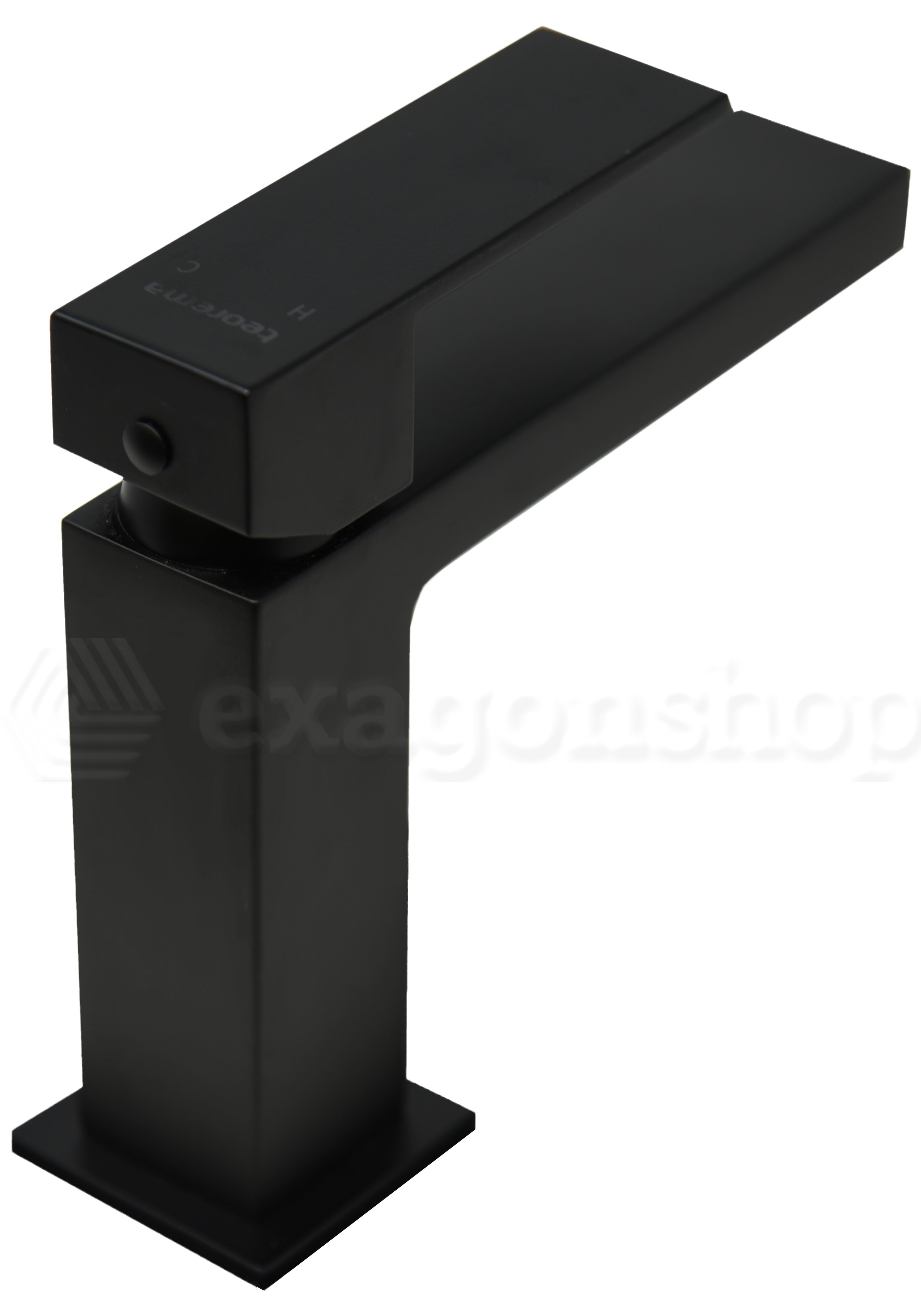 Miscelatore per lavabo con scarico click clack nero opaco, vista frontale su sfondo bianco - Teorema