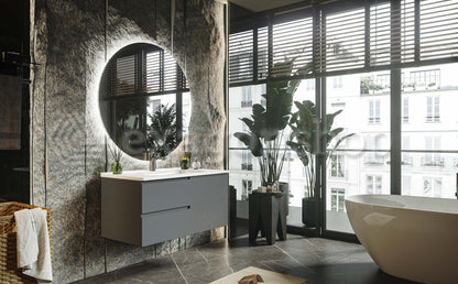 Mobile bagno grigio opaco 90x46 Sorrento maniglia sinistra e lavabo in ceramica