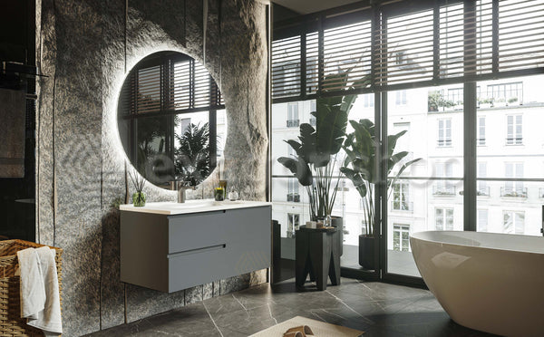 Mobile bagno grigio opaco 90x46 Sorrento maniglia sinistra e lavabo in ceramica