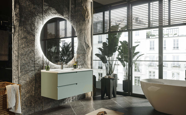 Mobile bagno salvia opaco 90x46 Sorrento maniglia sinistra e lavabo in ceramica