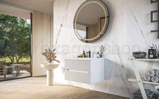 Mobile bagno bianco opaco 70x46 cannettato Urbino due cassetti con lavabo in ceramica