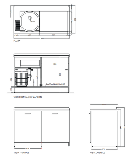 Colavene Active Wash mobile lavatoio 130x65 con vasca destra e cesto portabiancheria estraibile bianco lucido