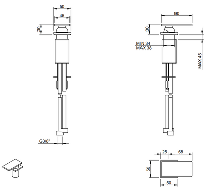 Treemme 5mm miscelatore monocomando remoto da piano per lavabo inox satinato