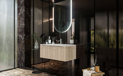 Mobile Bagno Teak 90x50 Amalfi Un Cassetto E Lavabo Integrato In Mineralmarmo