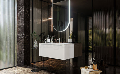 Mobile Bagno bianco opaco 90x50 Amalfi Un Cassetto E Lavabo Integrato In Mineralmarmo