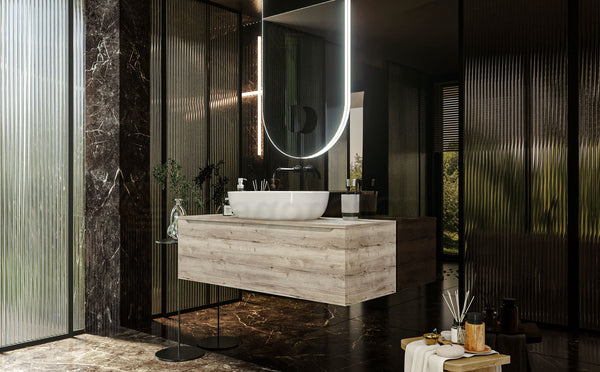 Mobile Bagno Rovere 120x50 Amalfi Con Un Cassetto e Lavabo da appoggio in ceramica