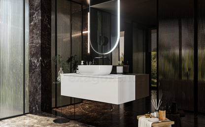 Mobile Bagno bianco opaco 120x50 Amalfi un Cassetto e Lavabo da appoggio in ceramica