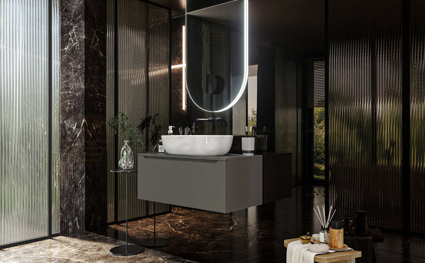 Mobile Bagno grigio opaco 90x50 Amalfi un Cassetto e Lavabo da appoggio in ceramica