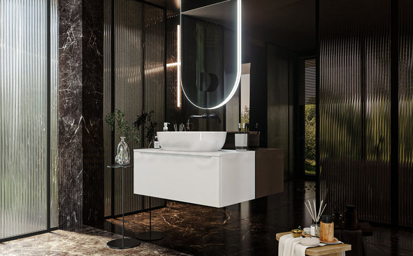 Mobile Bagno bianco opaco 90x50 Amalfi Un Cassetto e Lavabo da appoggio in ceramica