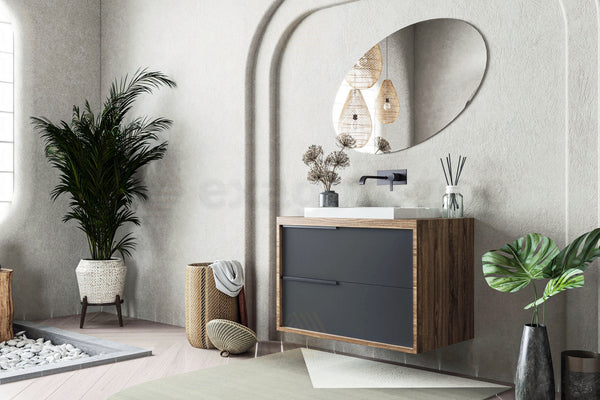 Mobile bagno 100x47 Urban noce antracite due cassetti con lavabo semintegrato