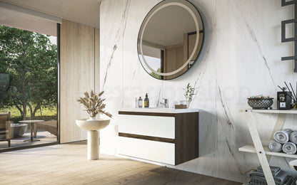 Mobile bagno 80x46 wenge bianco lucido Milo due cassetti con lavabo ad incasso