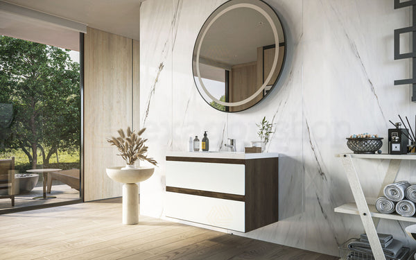 Mobile bagno 80x46 wenge bianco lucido Milo due cassetti con lavabo ad incasso
