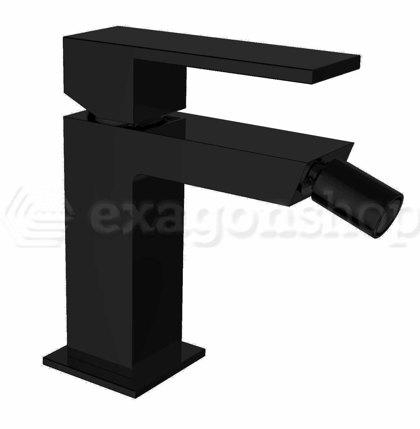 Pillar Miscelatore bidet con scarico click clack nero opaco, dettaglio ravvicinato della finitura e del marchio - Teorema