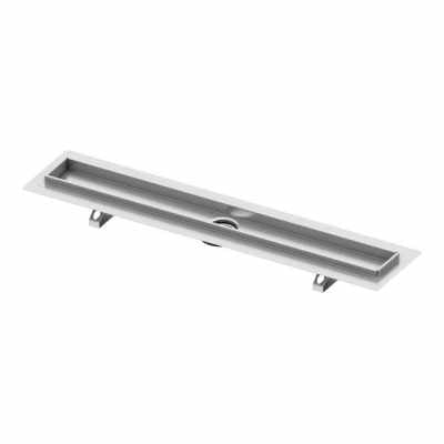 Tecedrainline Classic Canaletta Con Flangia L 1500 Inox visto dall'alto con superficie e piletta di scarico - Tece Italia