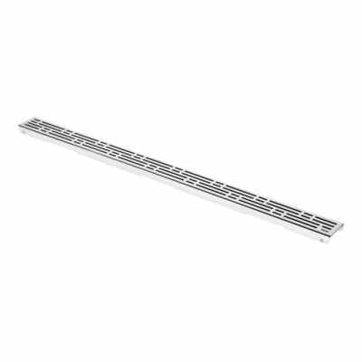 Tecedrainline Basic Griglia Basic 150 Cm Inox Lucido visto dall'alto con superficie e piletta di scarico - Tece Italia