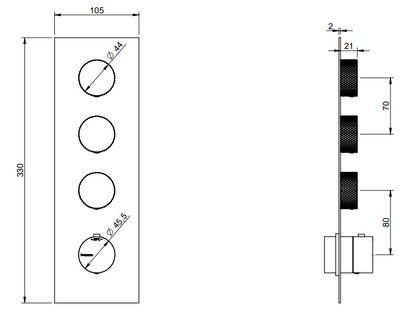 Treemme 22mm miscelatore doccia termostatico senza parte incasso 3 uscite parti esterne inox satinato