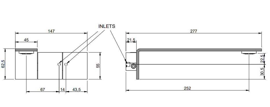 Treemme 5mm rwit2552is10 gruppo lavabo a muro 252 mm senza Acciaio visto dall'alto con scarico e interno visibili...