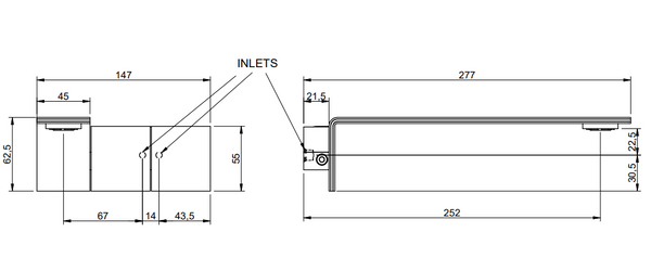 Treemme 5mm rwit2552is10 gruppo lavabo a muro 252 mm senza parte incasso inox satinato