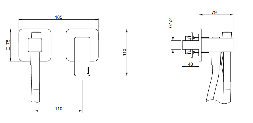 Treemme Pa36 idroscopino bidet wc con miscelatore senza Cromo Lucido, componenti inclusi smontati: corpo incasso, placca...