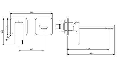 Treemme Hask RWIT6AC7CC01 miscelatore lavabo 183mm senza parte incasso cromo