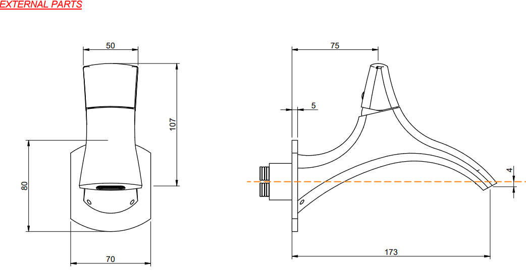 Treemme Hedo miscelatore lavabo incasso 173mm senza parte Cromo Lucido, vista laterale del profilo e della forma...